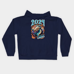 2024 A Year to Conquer Chinese New Year of The Dragon Kids Hoodie